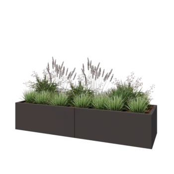 Fioriera XXL in acciaio - Rettangolo - 200 x 60 x 40 cm - RAL7016 opaco (grigio antracite) - Con piastra di base