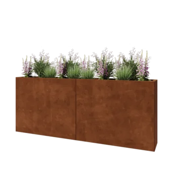 Fioriera XXL in acciaio corten - Rettangolo - 200 x 30 x 80 cm - Con piastra di base