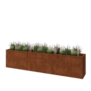 Fioriera XXL in acciaio corten - Rettangolo - 360 x 50 x 80 cm - Con piastra di base