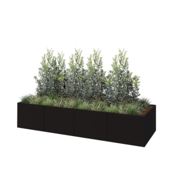 Fioriera XXL in acciaio - Rettangolo - 320 x 100 x 60 cm - RAL9005 opaco (nero) - Con piastra di base