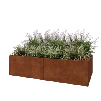 Fioriera XXL in acciaio corten - Rettangolo - 200 x 100 x 50 cm - Con piastra di base