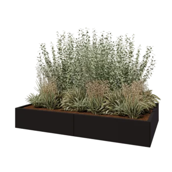 Fioriera XXL in acciaio - Rettangolo - 200 x 120 x 30 cm - RAL9005 opaco (nero) - Con piastra di base