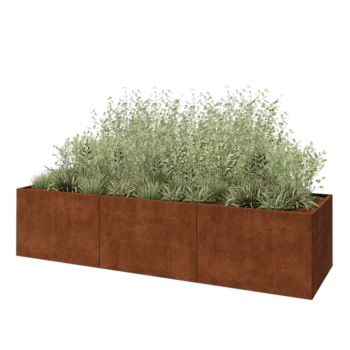 Fioriera XXL in acciaio corten - Rettangolo - 360 x 100 x 80 cm - Con piastra di base