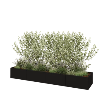 Fioriera XXL in acciaio - Rettangolo - 320 x 60 x 40 cm - RAL9005 opaco (nero) - Senza piastra di base