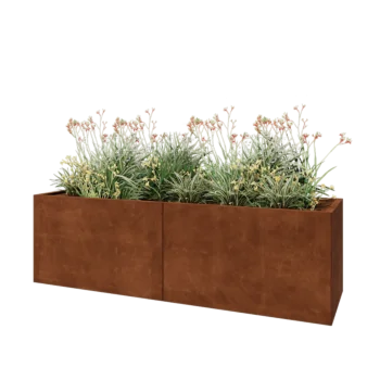Fioriera XXL in acciaio corten - Rettangolo - 200 x 60 x 60 cm - Con piastra di base