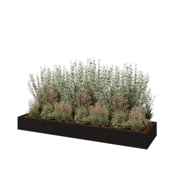 Fioriera XXL in acciaio - Rettangolo - 320 x 80 x 30 cm - RAL9005 opaco (nero) - Senza piastra di base