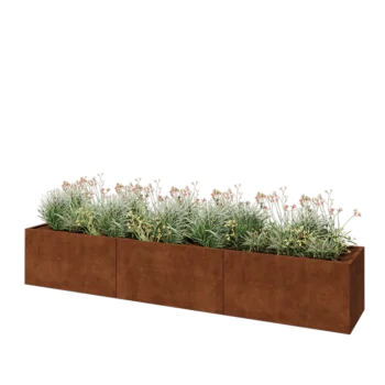 Fioriera XXL in acciaio corten - Rettangolo - 360 x 60 x 60 cm - Con piastra di base