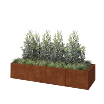 Fioriera XXL in acciaio corten - Rettangolo - 320 x 100 x 60 cm - Con piastra di base