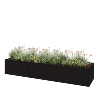Fioriera XXL in acciaio - Rettangolo - 360 x 80 x 60 cm - RAL9005 opaco (nero) - Con piastra di base