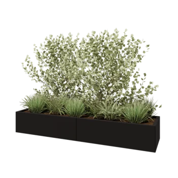 Fioriera XXL in acciaio - Rettangolo - 200 x 50 x 30 cm - RAL9005 opaco (nero) - Senza piastra di base