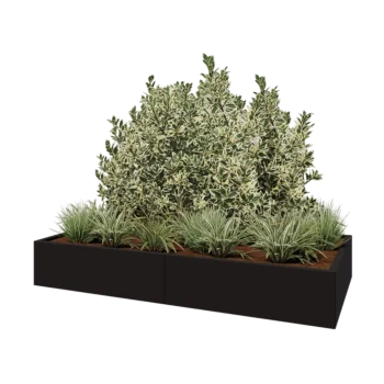 Fioriera XXL in acciaio - Rettangolo - 200 x 100 x 30 cm - RAL9005 opaco (nero) - Senza piastra di base