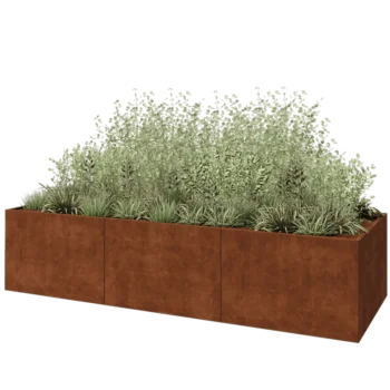 Fioriera XXL in acciaio corten - Rettangolo - 360 x 120 x 80 cm - Con piastra di base