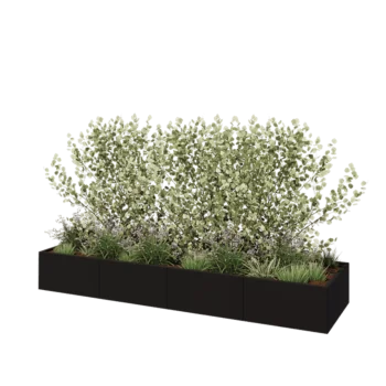 Fioriera XXL in acciaio - Rettangolo - 320 x 80 x 40 cm - RAL9005 opaco (nero) - Senza piastra di base