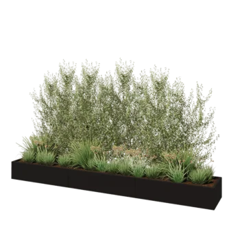Fioriera XXL in acciaio - Rettangolo - 360 x 50 x 30 cm - RAL9005 opaco (nero) - Con piastra di base