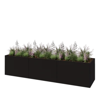 Fioriera XXL in acciaio - Rettangolo - 360 x 80 x 80 cm - RAL9005 opaco (nero) - Con piastra di base