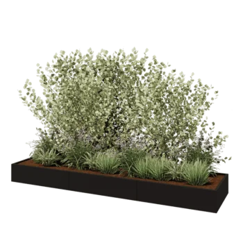 Fioriera XXL in acciaio - Rettangolo - 360 x 80 x 30 cm - RAL9005 opaco (nero) - Con piastra di base