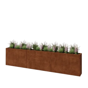 Fioriera XXL in acciaio corten - Rettangolo - 360 x 30 x 80 cm - Con piastra di base