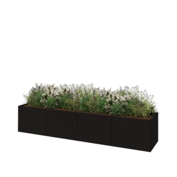 Fioriera XXL in acciaio - Rettangolo - 320 x 60 x 60 cm - RAL9005 opaco (nero) - Con piastra di base