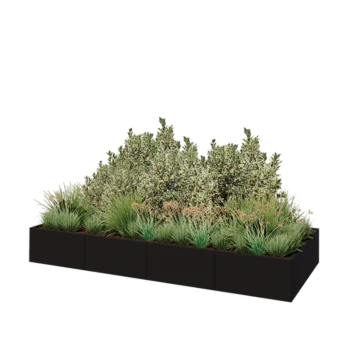 Fioriera XXL in acciaio - Rettangolo - 320 x 120 x 40 cm - RAL9005 opaco (nero) - Senza piastra di base