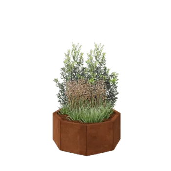 Fioriera in acciaio corten - Ottagono - 72,4 x 72,4 x 30 cm - Con piastra di base - Con piedi