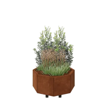 Fioriera in acciaio corten - Ottagono - 72,4 x 72,4 x 30 cm - Con piastra di base - Con ruote