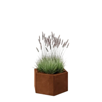 Fioriera in acciaio corten - Esagono - 59,3 x 52 x 30 cm - Con piastra di base