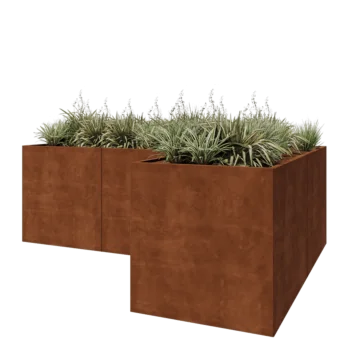 Fioriera in acciaio corten - Forma a L - 300 x 200 x 100 cm - Senza piastra di base