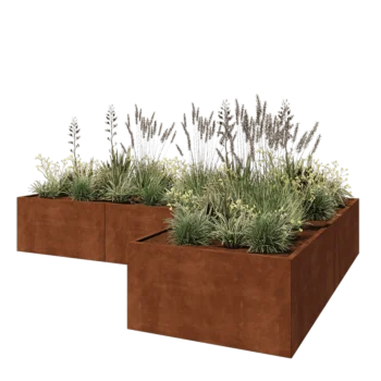 Fioriera in acciaio corten - Forma a L - 360 x 240 x 60 cm - Con piastra di base