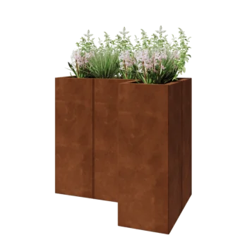 Fioriera in acciaio corten - Forma a L - 90 x 60 x 80 cm - Senza piastra di base