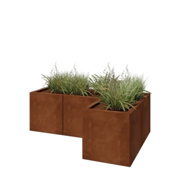 Fioriera in acciaio corten - Forma a L - 120 x 80 x 40 cm - Con piastra di base