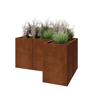 Fioriera in acciaio corten - Forma a L - 120 x 80 x 60 cm - Senza piastra di base