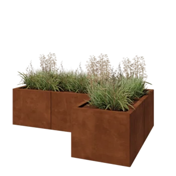 Fioriera in acciaio corten - Forma a L - 150 x 100 x 40 cm - Con piastra di base