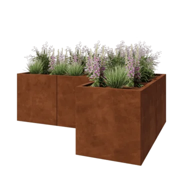 Fioriera in acciaio corten - Forma a L - 180 x 120 x 60 cm - Con piastra di base