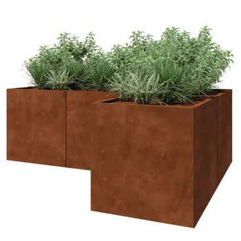 Fioriera in acciaio corten - Forma a L - 210 x 140 x 70 cm - Con piastra di base
