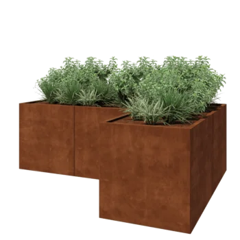 Fioriera in acciaio corten - Forma a L - 240 x 160 x 80 cm - Senza piastra di base