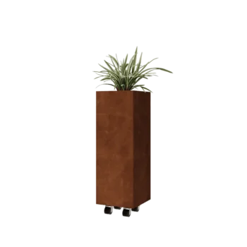 Fioriera in acciaio corten - Quadrato - 30 x 30 x 80 cm - Con piastra di base - Con ruote
