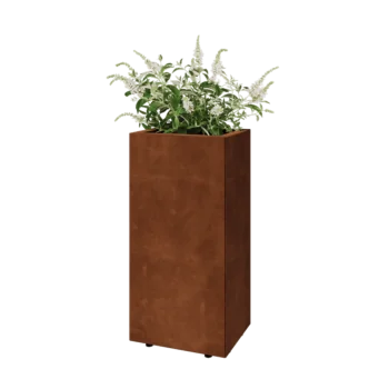 Fioriera in acciaio corten - Rettangolo - 40 x 30 x 80 cm - Con piastra di base - Con piedi