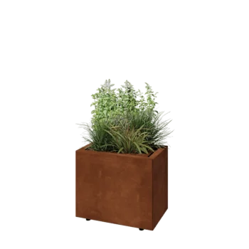 Fioriera in acciaio corten - Rettangolo - 50 x 30 x 40 cm - Con piastra di base - Con piedi