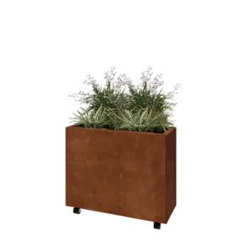 Fioriera in acciaio corten - Rettangolo - 80 x 30 x 60 cm - Con piastra di base - Con ruote
