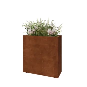 Fioriera in acciaio corten - Rettangolo - 80 x 30 x 80 cm - Con piastra di base - Con piedi