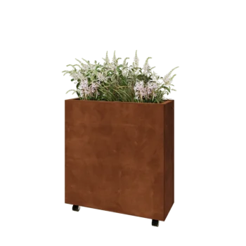 Fioriera in acciaio corten - Rettangolo - 80 x 30 x 80 cm - Con piastra di base - Con ruote