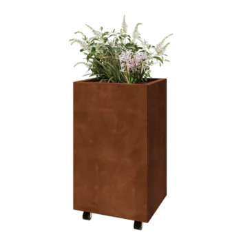 Fioriera in acciaio corten - Rettangolo - 50 x 40 x 80 cm - Con piastra di base - Con ruote