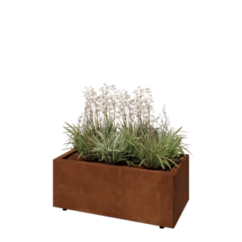 Fioriera in acciaio corten - Rettangolo - 80 x 40 x 30 cm - Con piastra di base - Con piedi