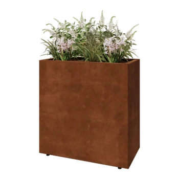 Fioriera in acciaio corten - Rettangolo - 80 x 40 x 80 cm - Con piastra di base - Con piedi