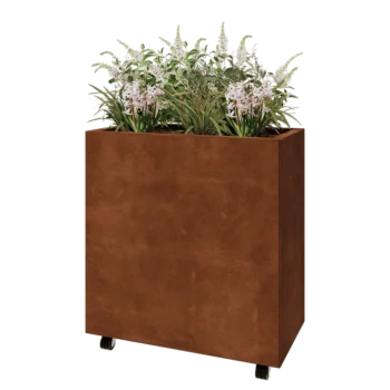 Fioriera in acciaio corten - Rettangolo - 80 x 40 x 80 cm - Con piastra di base - Con ruote