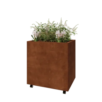 Fioriera in acciaio corten - Rettangolo - 80 x 60 x 80 cm - Con piastra di base - Con ruote