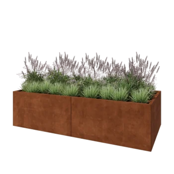 Fioriera XXL in acciaio corten - Rettangolo - 240 x 100 x 60 cm - Con piastra di base