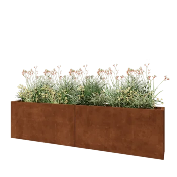 Fioriera XXL in acciaio corten - Rettangolo - 240 x 30 x 60 cm - Con piastra di base