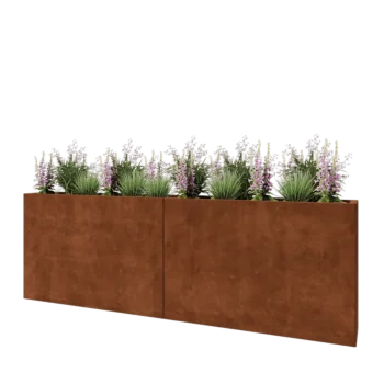 Fioriera XXL in acciaio corten - Rettangolo - 240 x 30 x 80 cm - Senza piastra di base
