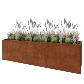 Fioriera XXL in acciaio corten - Rettangolo - 300 x 80 x 80 cm - Senza piastra di base